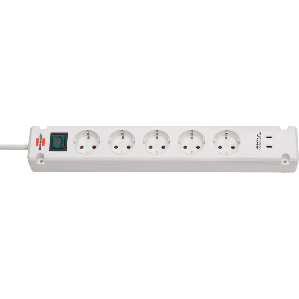 Steckdosenleiste Bremounta+Schalter, 5-fach + USB-C, weiß