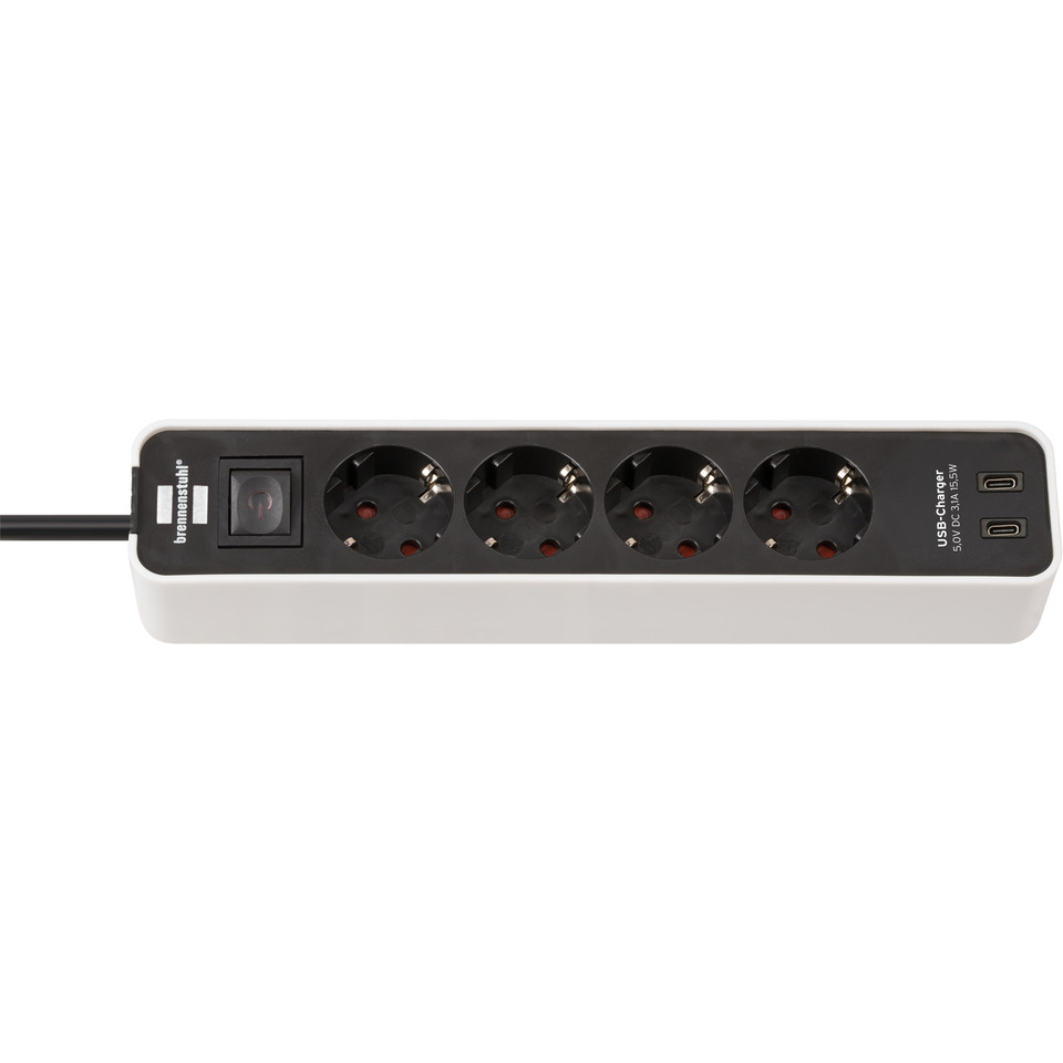 Steckdosenleiste Ecolor+Schalter, 4-fach USB-C, weiß/schwarz