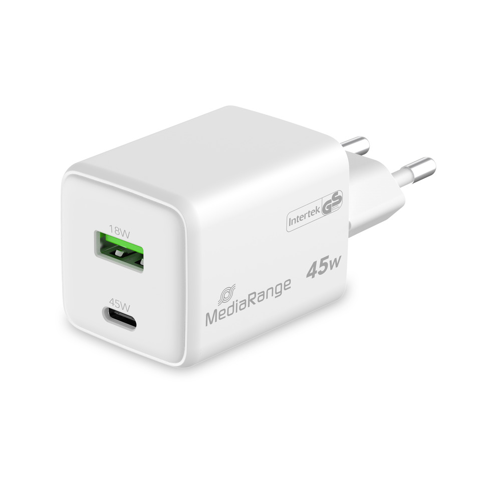 Ladegerät, USB-A/USB-C, GaN, 45W, weiß