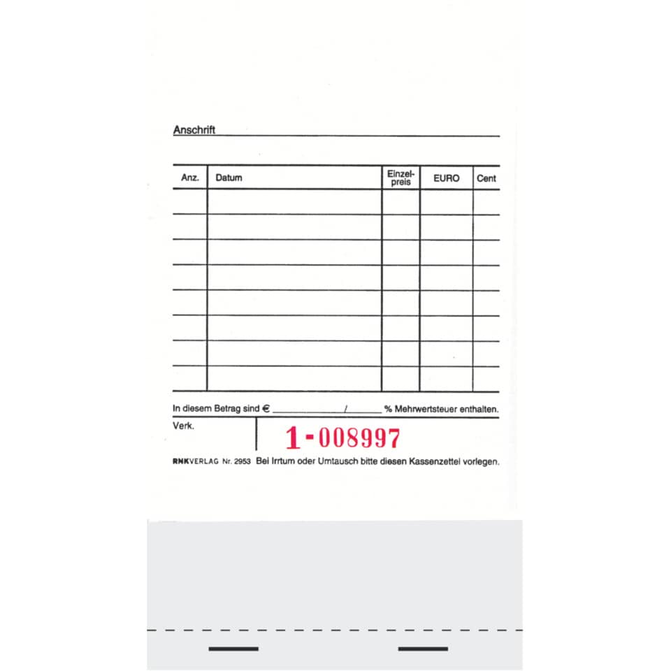 Kassenblock - unten geheftet, 2 x 50 Blatt, 96 x 175 mm, nummeriert