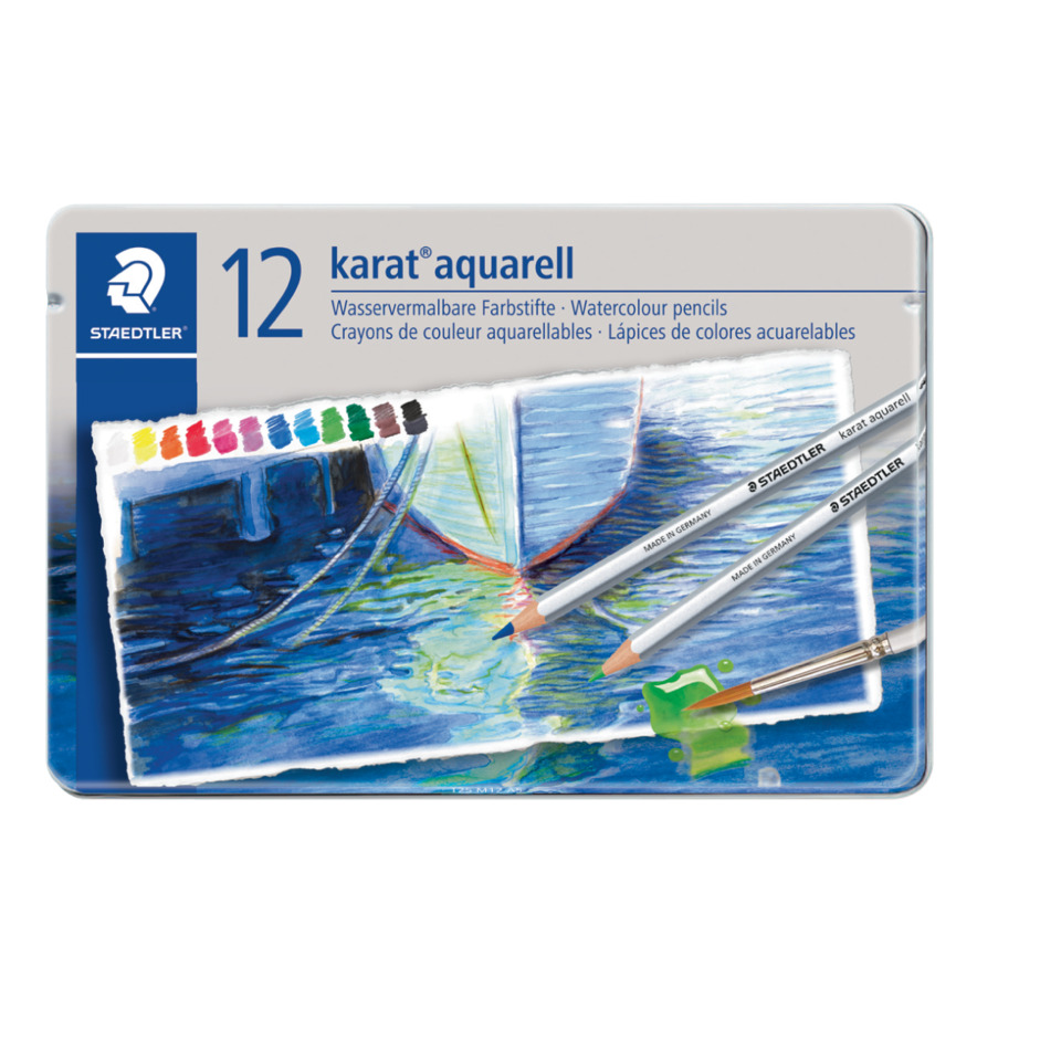 Aquarellstift karat® - 3 mm, Metalletui mit 12 Farben, sortiert