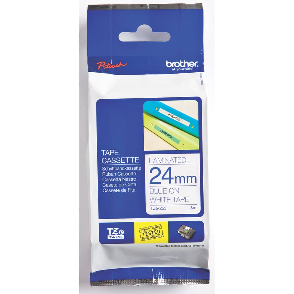 TZe-253 Schriftbandkassette - laminiert, 24 mm x 8 m, blau auf weiß