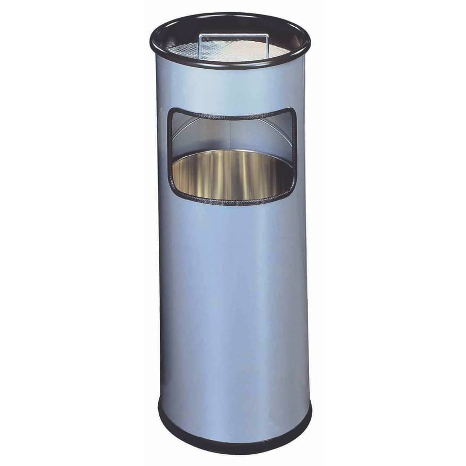 Papierkorb mit Ascher METALL - Ø260 x 620 mm, 17 l, silber metallic