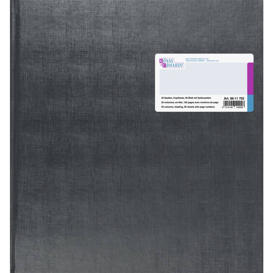 Spaltenbuch Kopfleisten-Ausführung - Überformat (27,7 x 25,5 cm), 20 Spalten, 96 Blatt, 32 Zeilen, grau