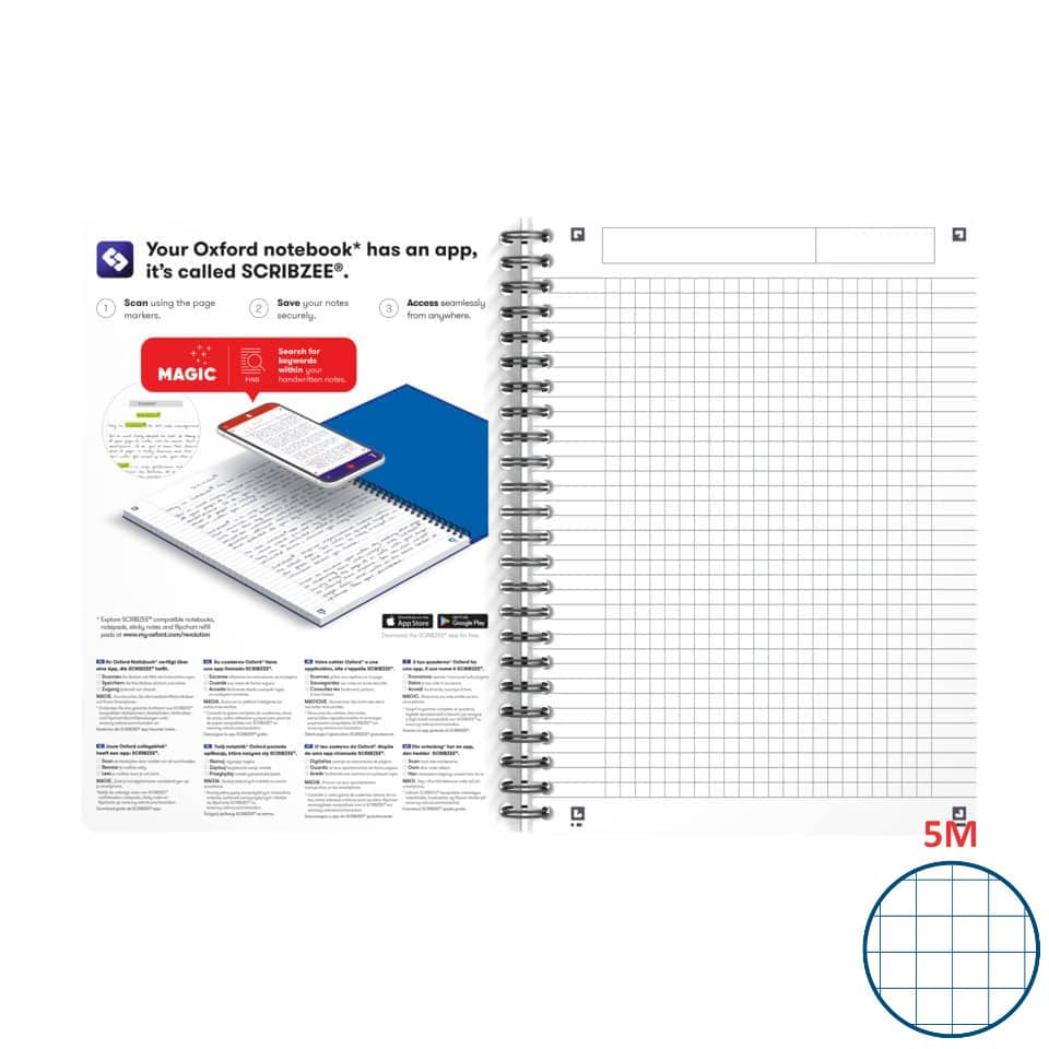 Office Essentials - A5, kariert, Kopfleiste / Doppelrand, Spiralbuch, 90 Blatt, sortiert