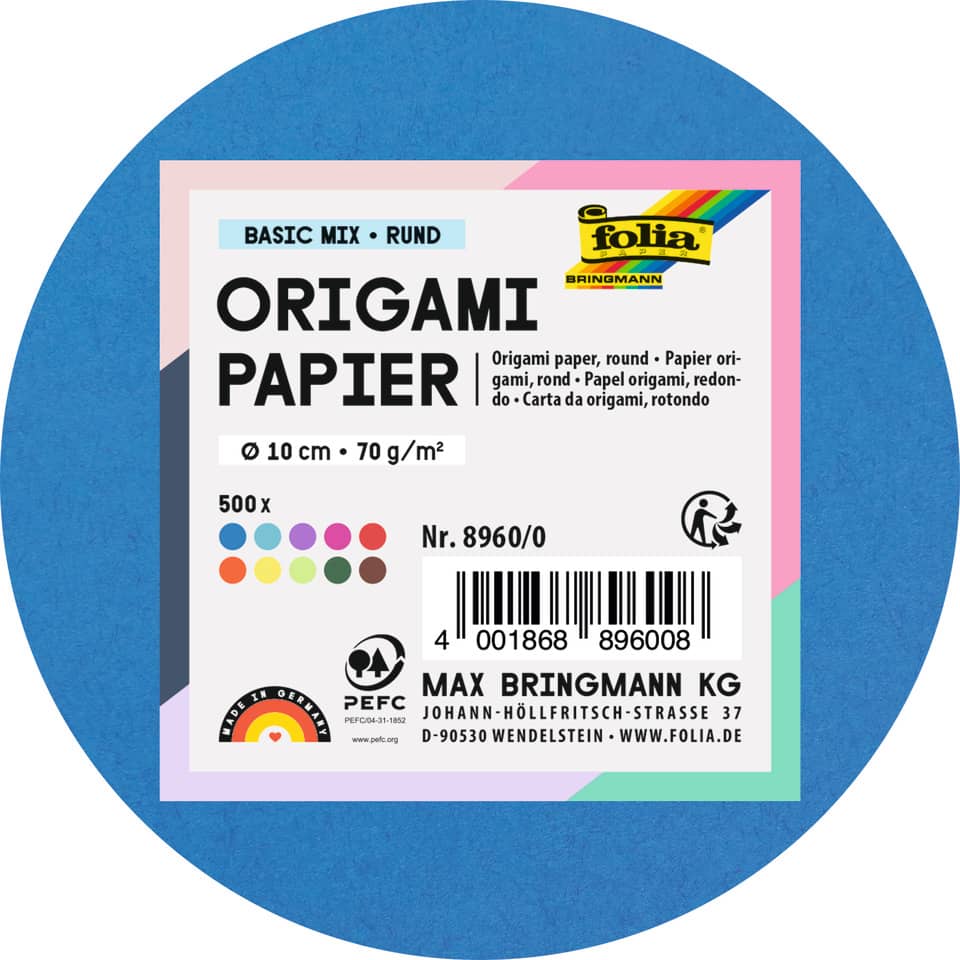 Faltblätter rund Ø 10 cm - 10 Farben sortiert, 500 Blatt, 70g/qm