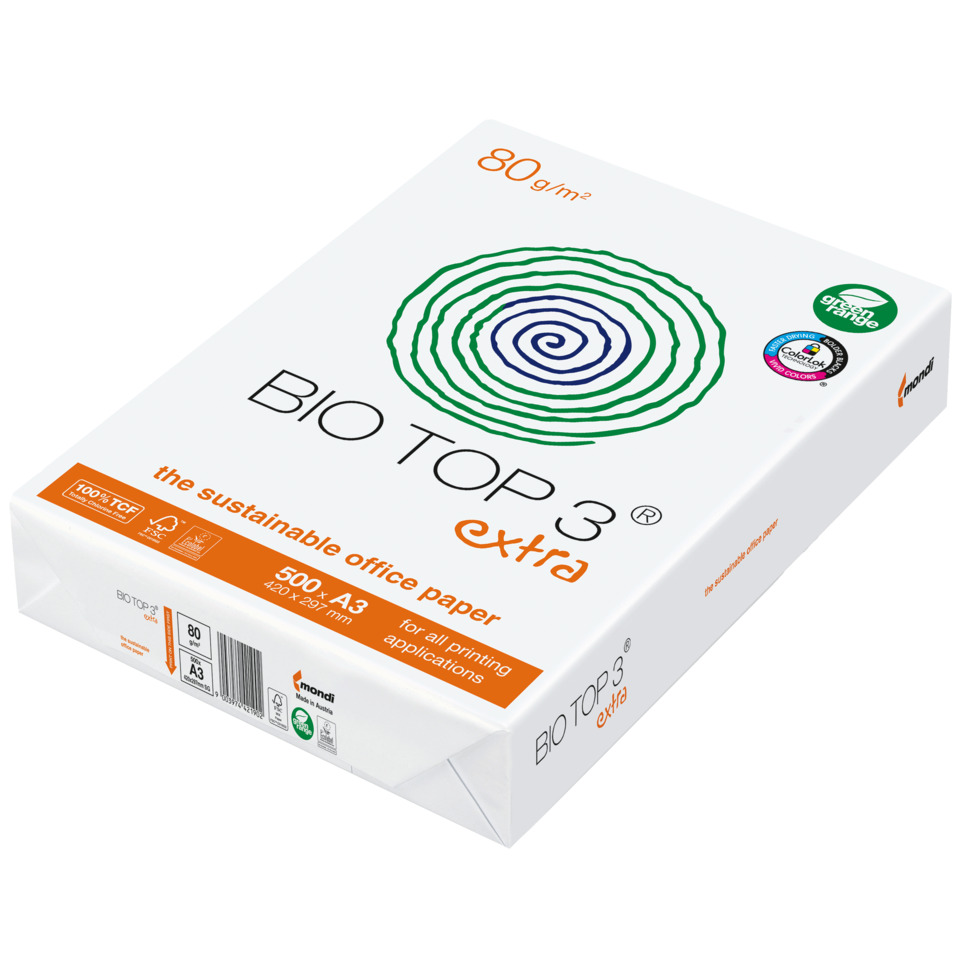 Kopierpapier Bio Top 3®extra, A3, 80g/m², 500 Blatt, naturweiß