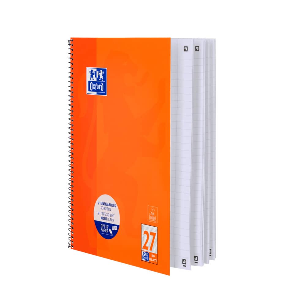 Collegeblock Schule - 90 g/qm, A4+, liniert, 80 Blatt, Rand beidseitig, perforiert, 4-fach Lochung, orange