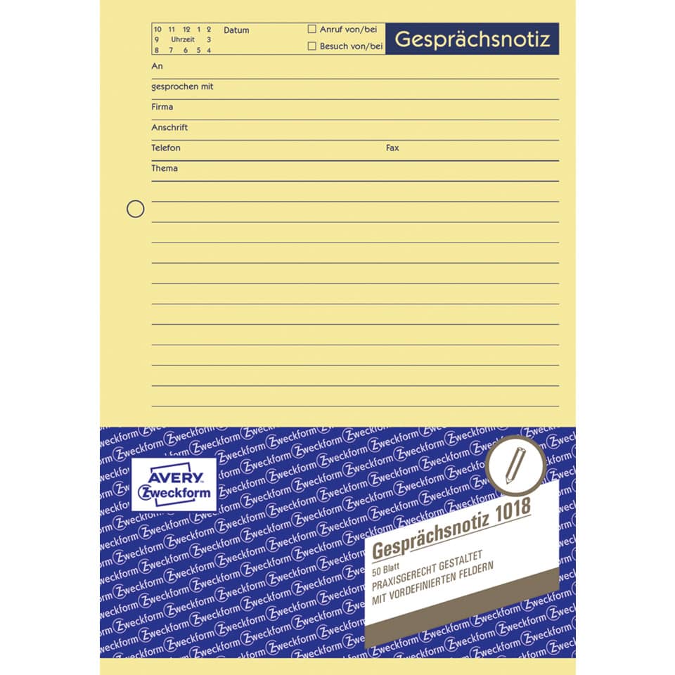1018 Gesprächsnotiz, DIN A5, vorgelocht, 50 Blatt, gelb