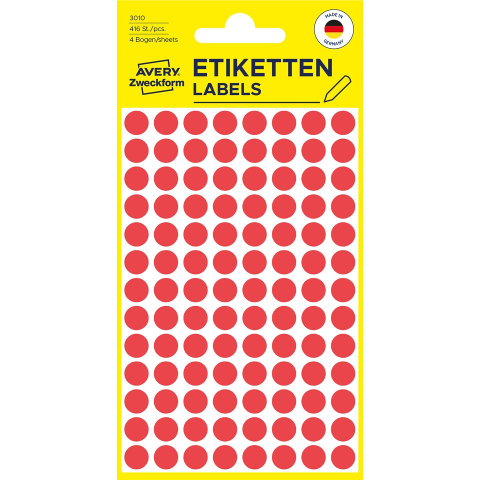 3010 Markierungspunkte - Ø 8 mm, 4 Blatt/416 Etiketten, rot