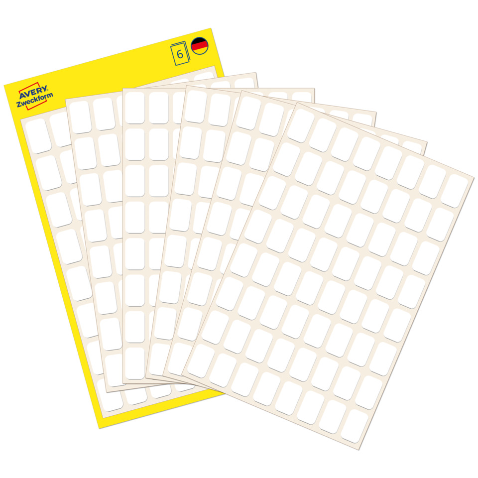3041 Mini-Organisations-Etiketten, 13 x 8 mm, 6 Blatt/384 Etiketten, weiß
