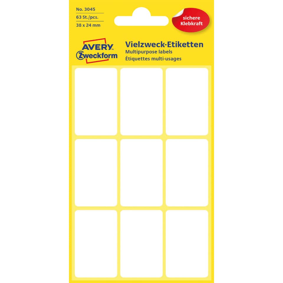 3045 Mini-Organisations-Etiketten, 38 x 24 mm, 7 Blatt/63 Etiketten, weiß