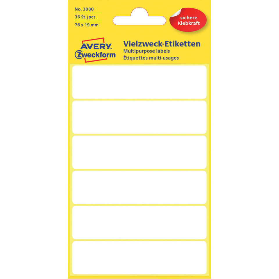 3080 Universal-Etiketten, 76 x 19 mm, 6 Blatt/36 Etiketten, weiß