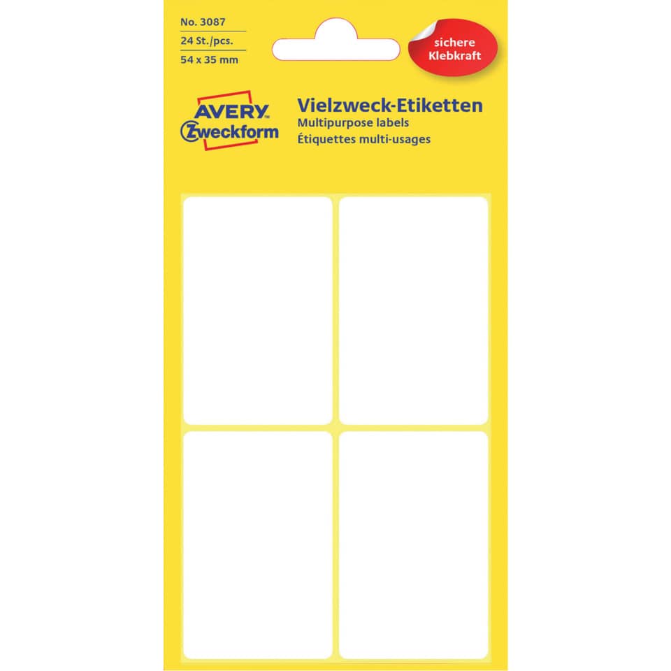 3087 Universal-Etiketten, 54 x 35 mm, 6 Blatt/24 Etiketten, weiß