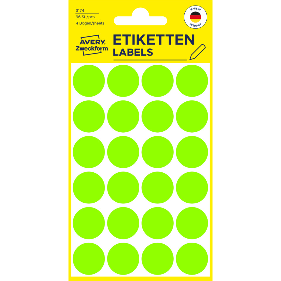 3174 Markierungspunkte - Ø 18 mm, 4 Blatt/96 Etiketten, leuchtgrün