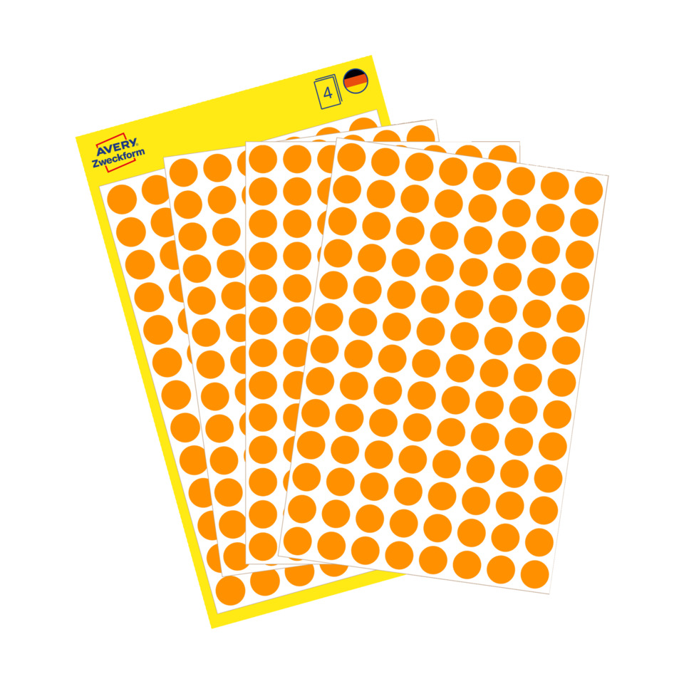 3178 Markierungspunkte - Ø 8 mm, 4 Blatt/416 Etiketten, leuchtorange