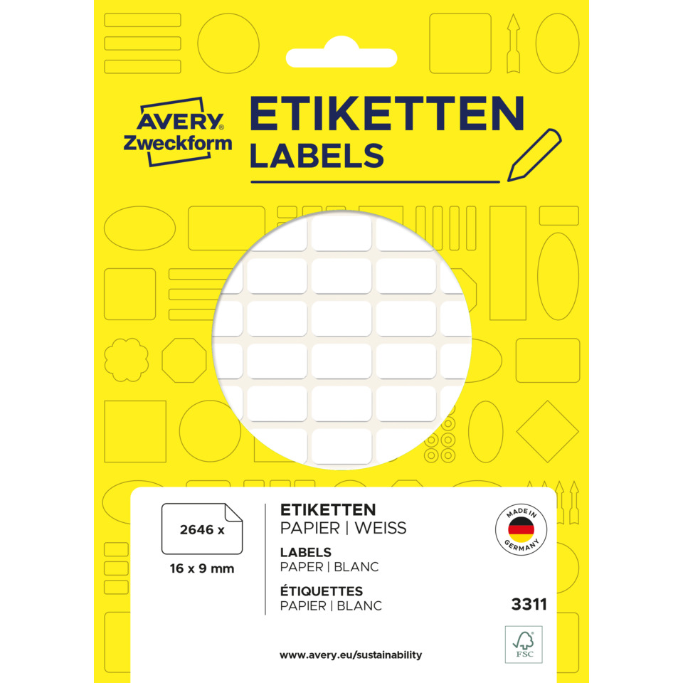 3311 Universal-Etiketten - 16 x 9 mm, weiß, 2.646 Etiketten/27 Blatt, permanent