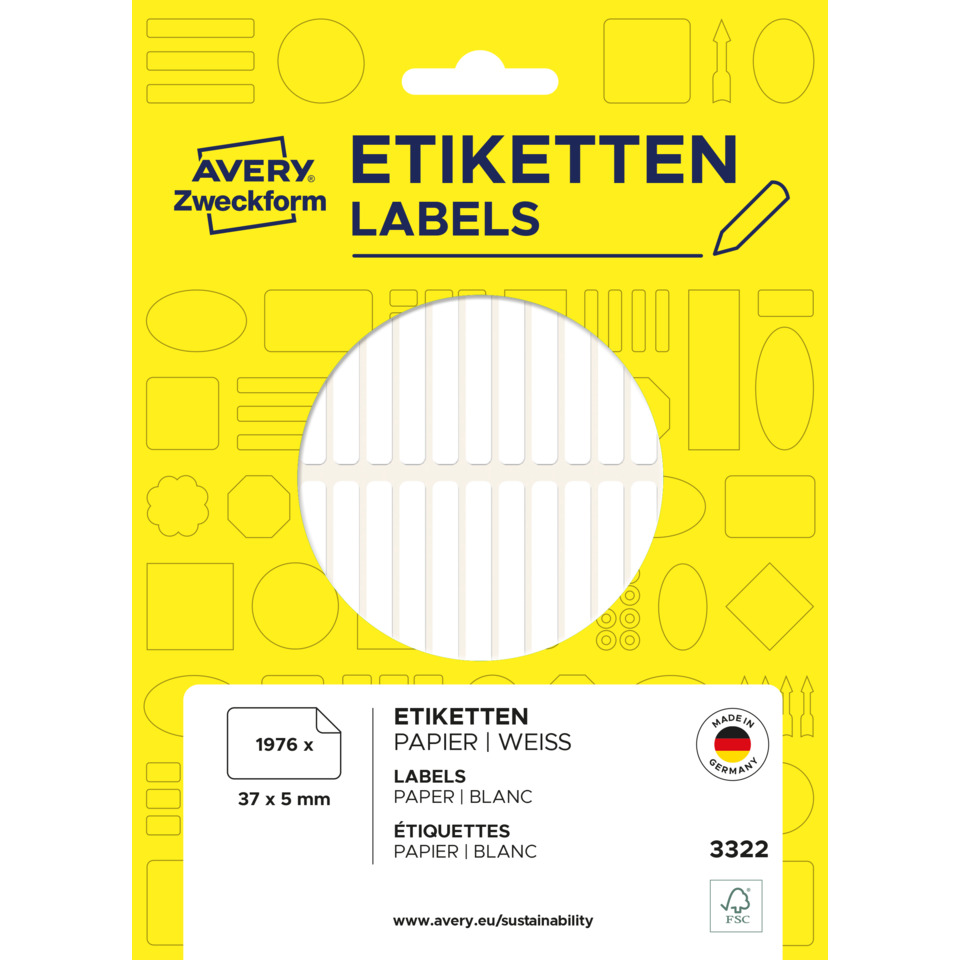3322 Universal-Etiketten - 37 x 5 mm, weiß, 1.976 Etiketten/26 Blatt, permanent