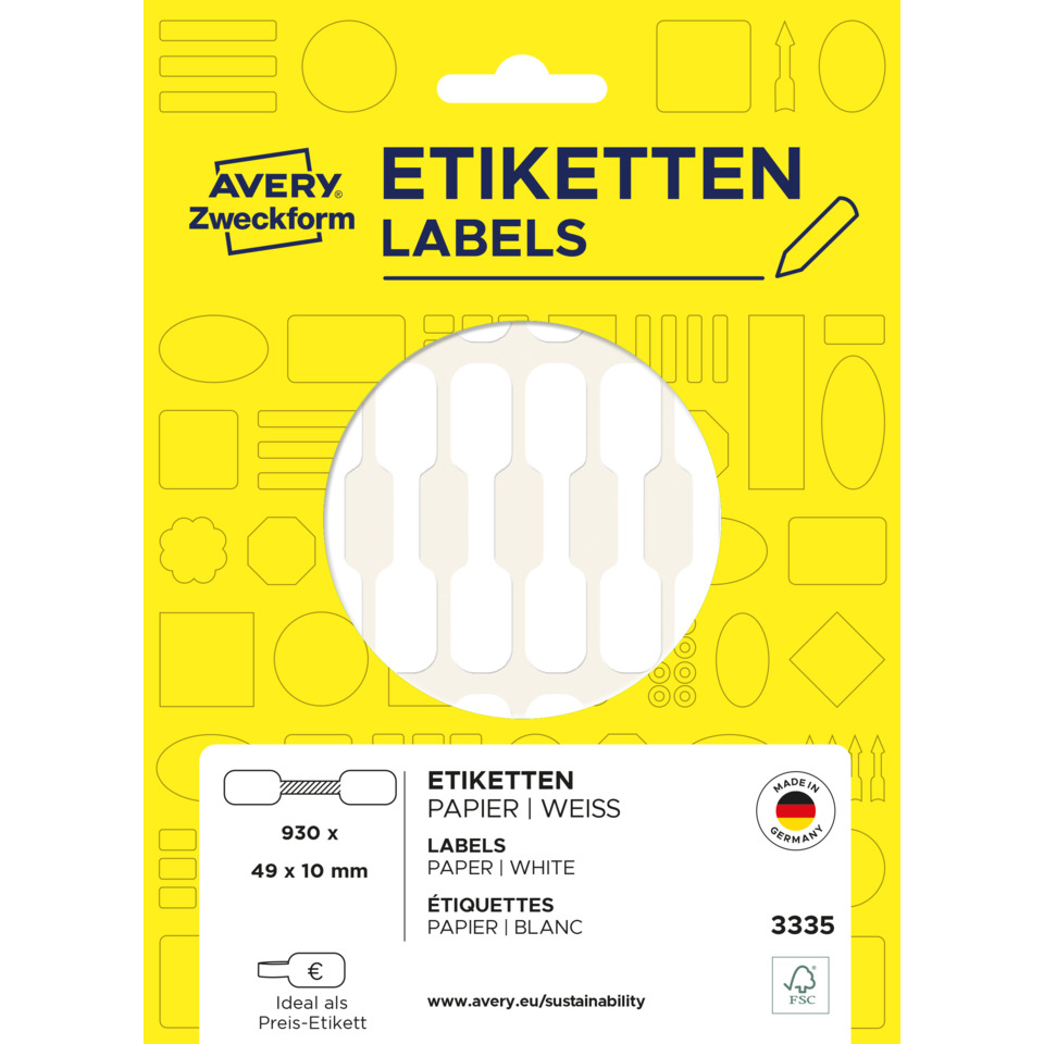 3335 Preis-Etiketten - 49 x 10 mm, weiß, 924 Etiketten/28 Blatt, permanent