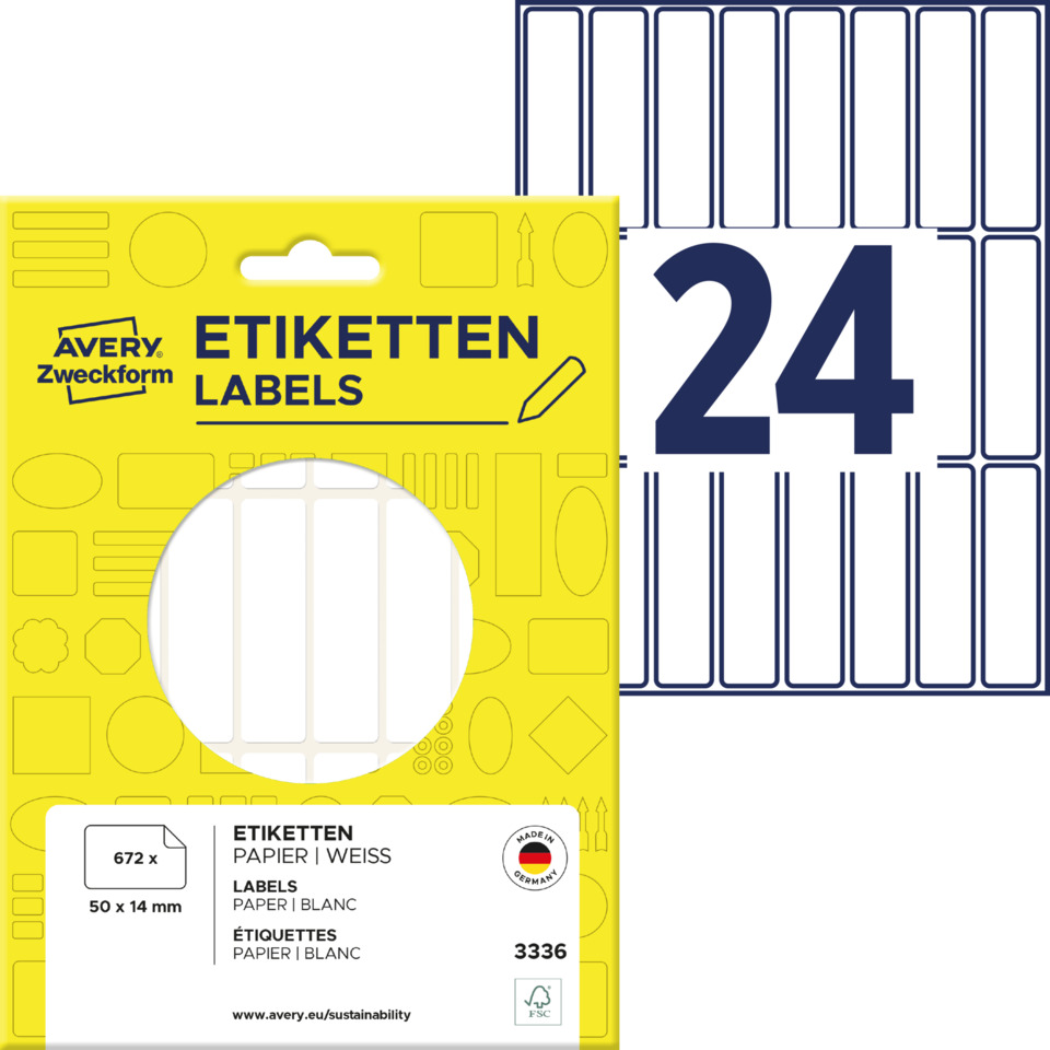 3336 Universal-Etiketten, 50 x 14 mm, 28 Blatt/672 Etiketten, weiß