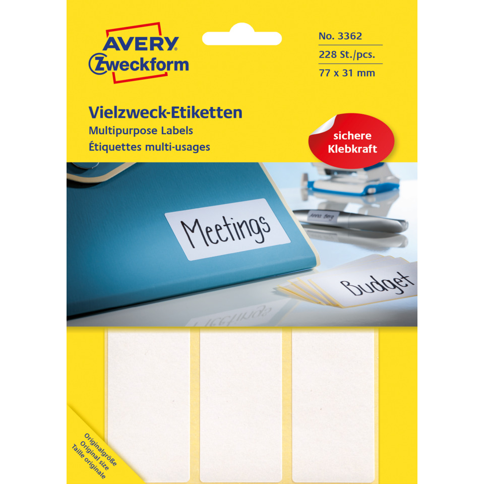 3362 Universal-Etiketten, 77 x 31 mm, 28 Blatt/224 Etiketten, weiß