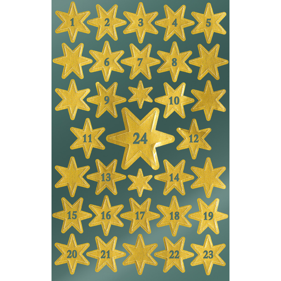 Z-Design 52809, Weihnachtssticker, Sterne mit Zahlen (1-24), 2 Bogen/66 Sticker