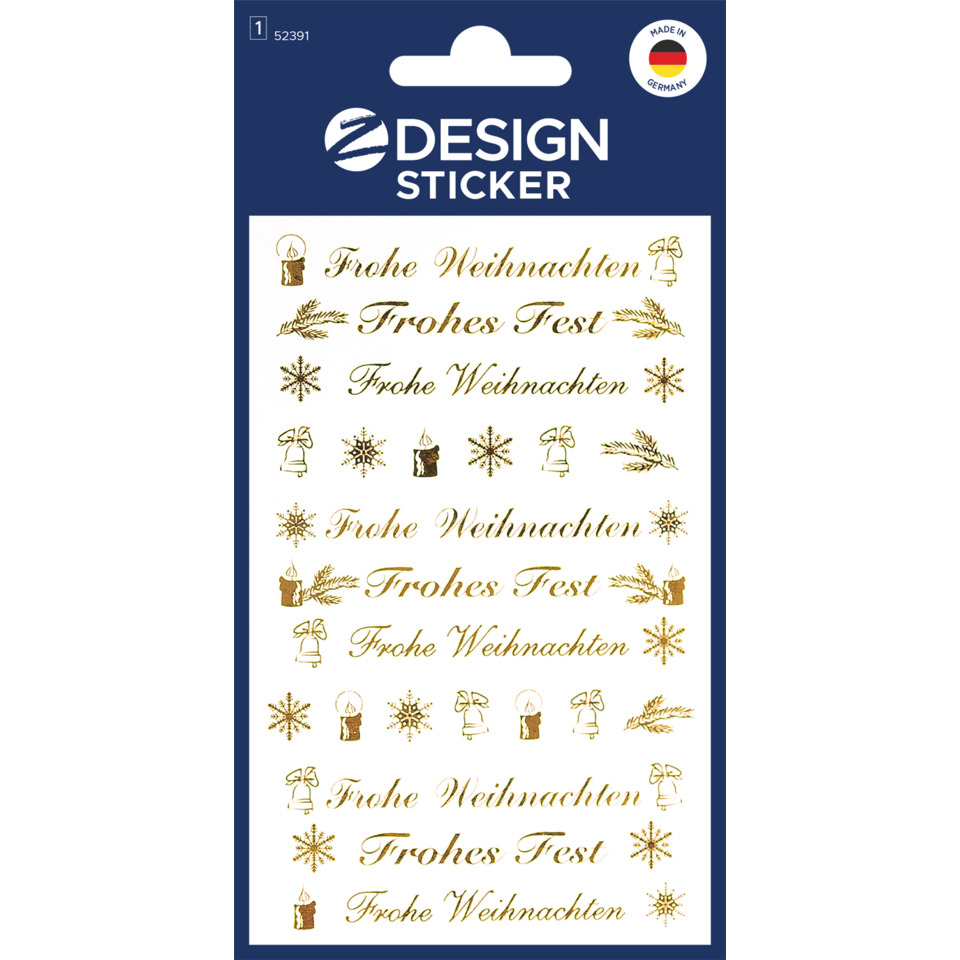 Z-Design 52391, Weihnachtssticker, Schriftzug: "Frohe Weihnachten", 2 Bogen/44 Sticker