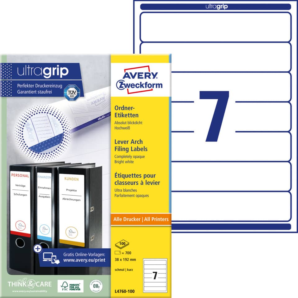 L4760-100 Ordner-Etiketten ultragrip - schmal/kurz, 700 Stück, weiß, ablösbar