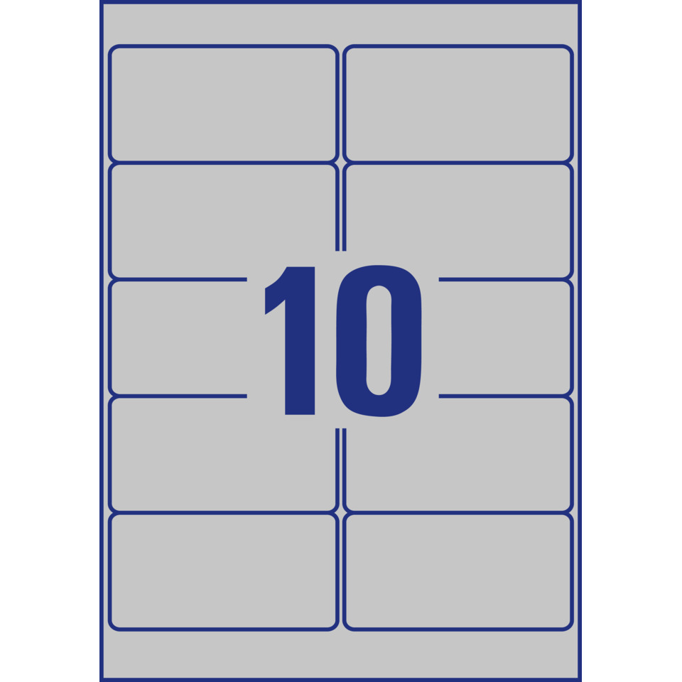 L6012-20 Typenschild-Etiketten - A4, 200 Stück, 96 x 50,8 mm, wetterfest, 20 Blatt silber