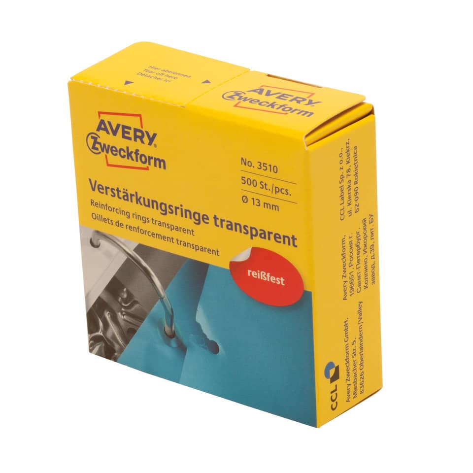 3510 Verstärkungsringe, Ø 13 mm, 500 Stück/500 Etiketten, transparent