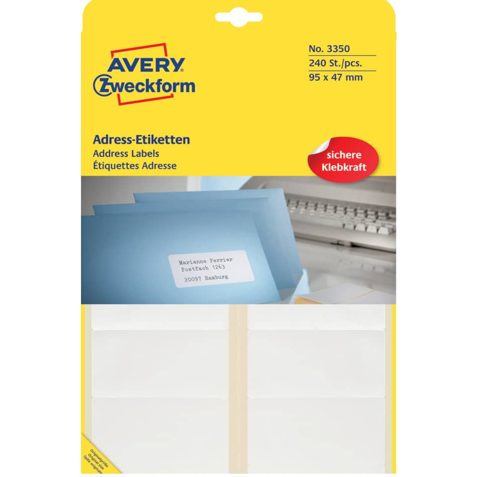 3350 Adress-Etiketten - 95 x 47 mm, selbstklebend, 240 Stück