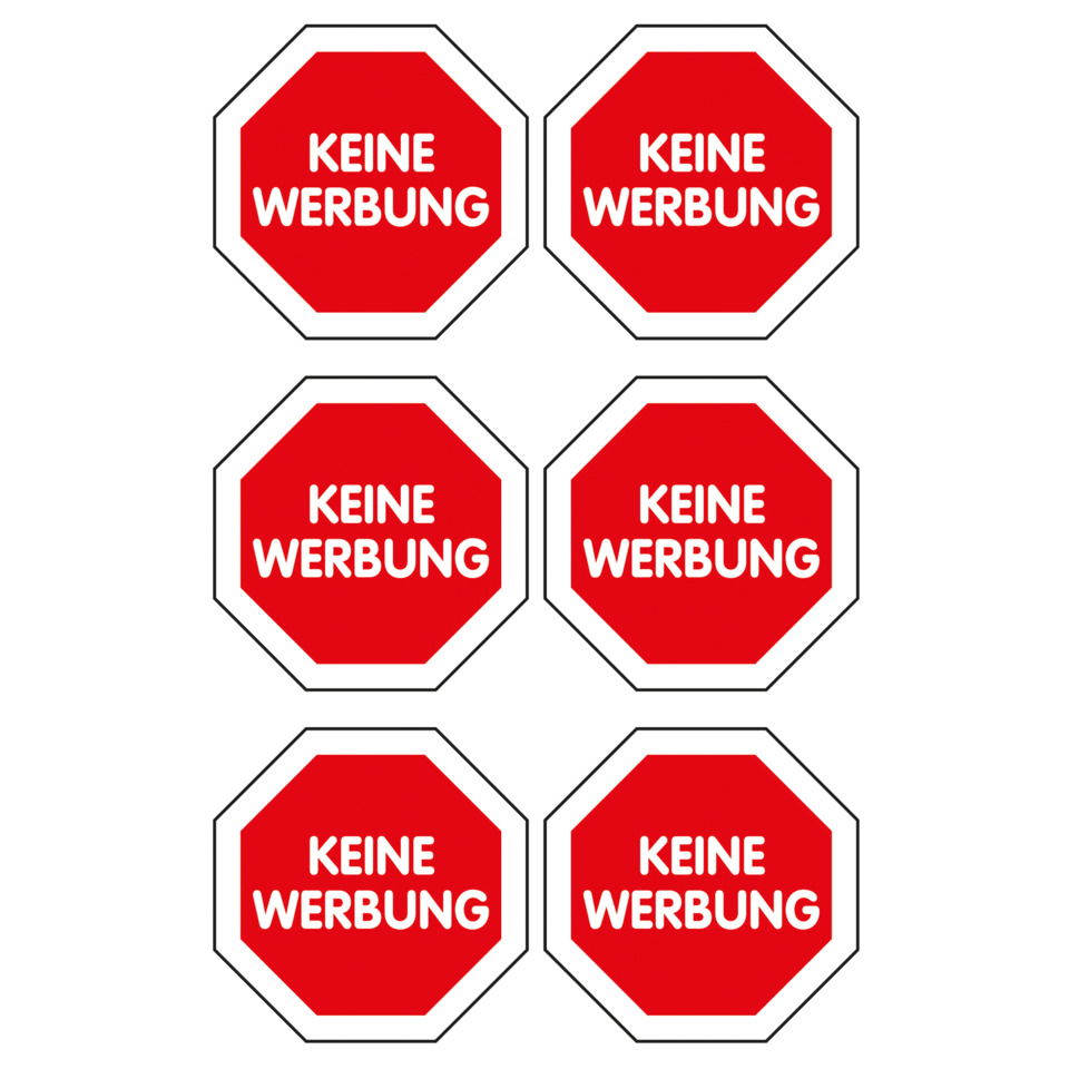 59505 Home Hinweis-Etikett "Keine Werbung", Kunststoff, 1 Bogen 6 Etiketten