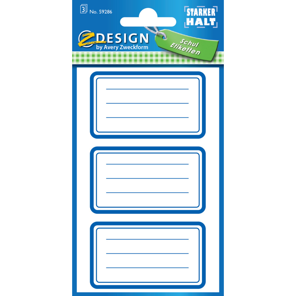 59286 Schule Buchetikett blauer Rahmen Papier 3 Bögen 9 Etiketten