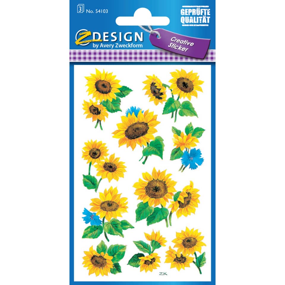 Z-Design 54103, Deko Sticker, Sonnenblumen, 3 Bogen/30 Sticker