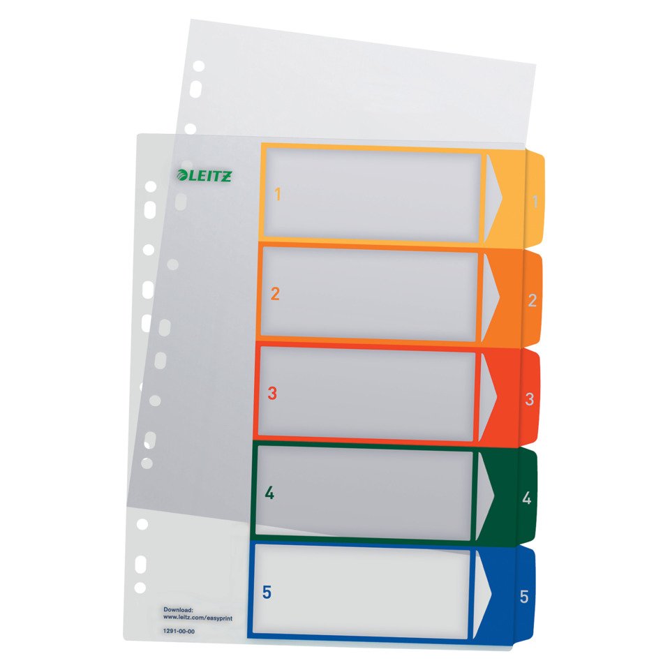 1291 Zahlenregister - PP, blanko, bedruckbar, A4 Überbreite, 5 Blatt, farbig