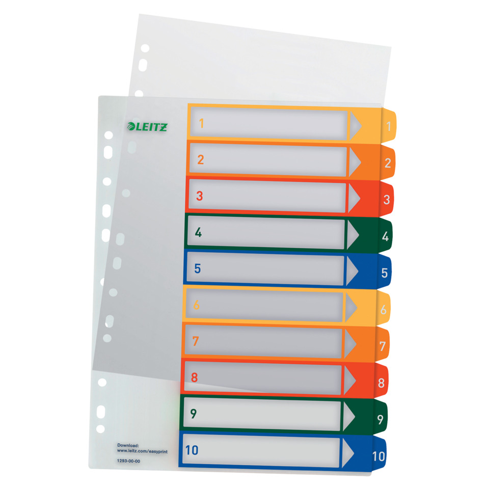 1293 Zahlenregister - PP, blanko, bedruckbar, A4 Überbreite, 10 Blatt, farbig