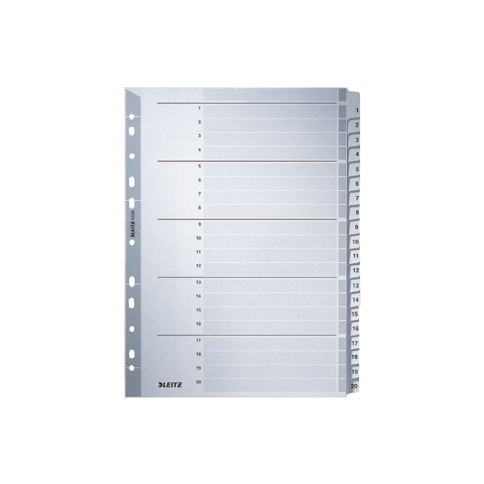 4326 Zahlenregister - 1-20, A4, Karton, 20 Blatt, grau
