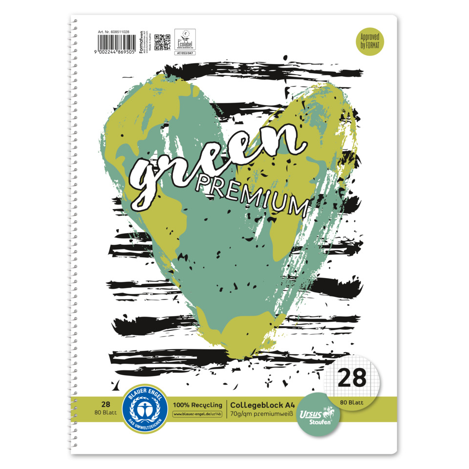 Collegeblock LIN28 - A4, 80 Blatt, 70 g/qm, kariert mit Rand, 2 Motive sortiert
