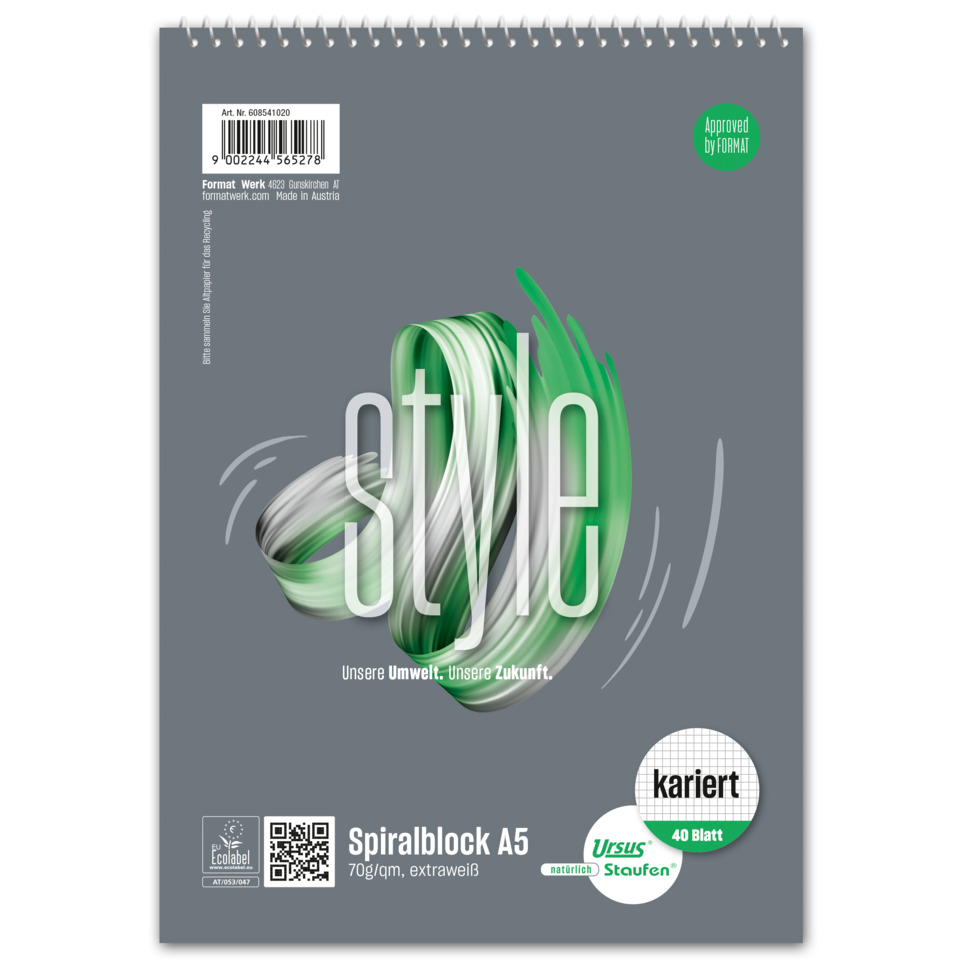 Spiralblock - A5, 40 Blatt, 70 g/qm, kariert