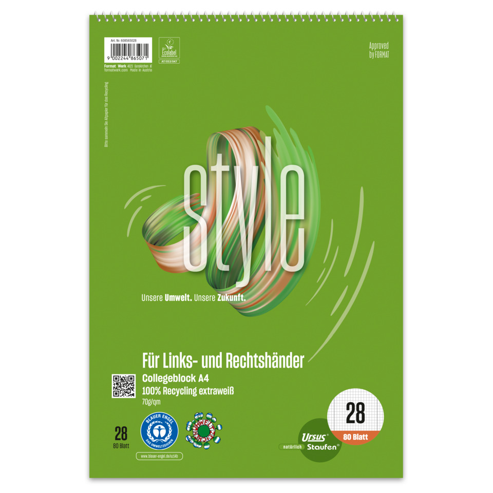 Spiralblock - LIN28, A4, 80 Blatt, 70 g/qm, Links/Rechtshänder
