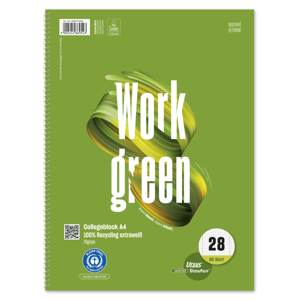 Collegeblock LIN28 - A4, 80 Blatt, 60 g/qm, kariert mit Rand