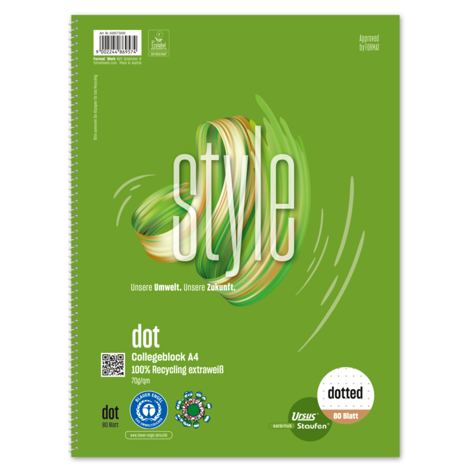 Collegeblock dotted - A4, 80 Blatt, 70 g/qm, gepunktet