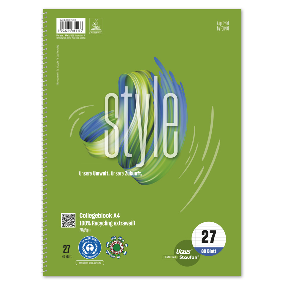 Collegeblock LIN27 - A4, 80 Blatt, 70 g/qm, liniert mit Rand