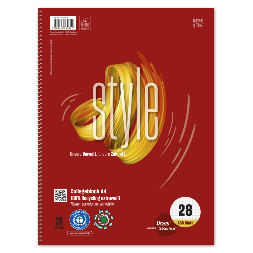 Collegeblock LIN28 - A4, 160 Blatt, 70g/qm, kariert mit Rand