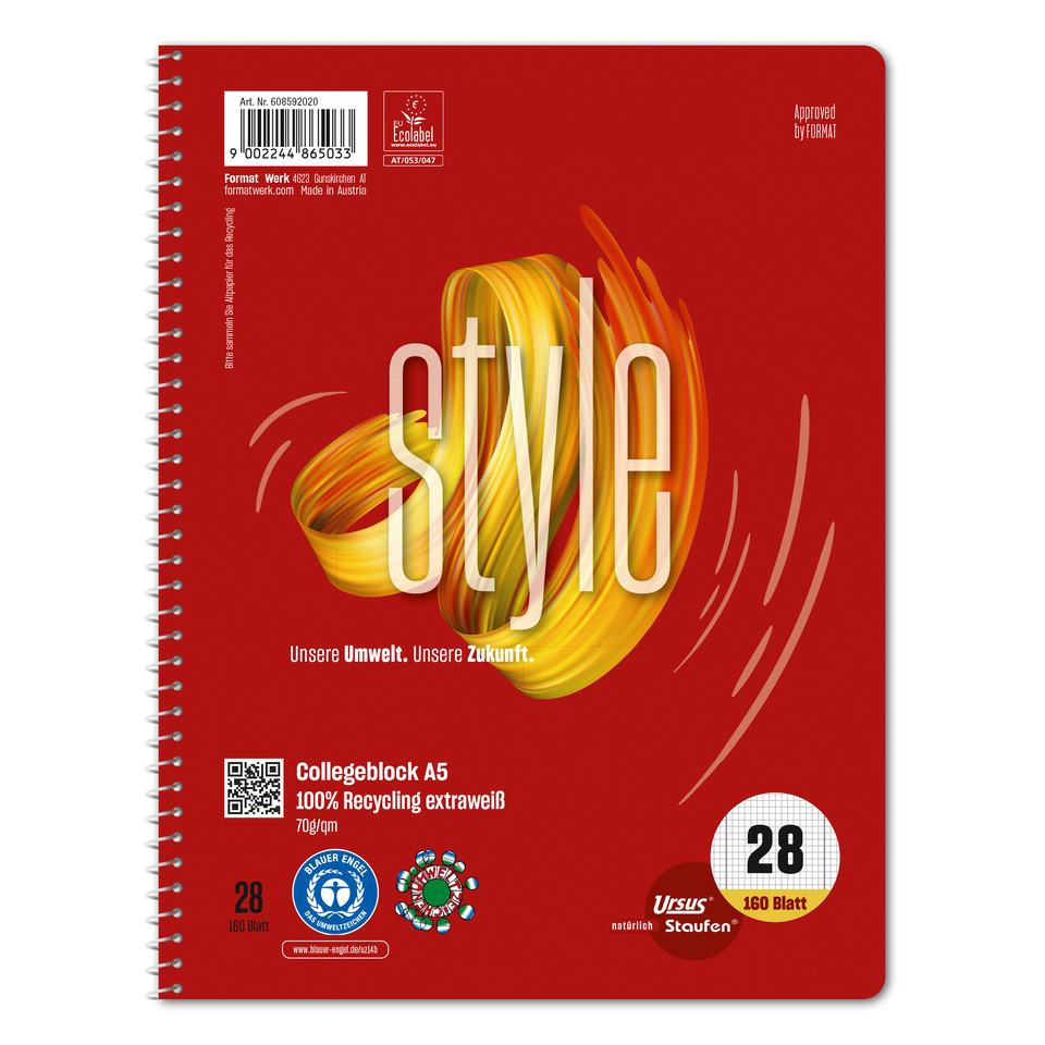 Collegeblock LIN22 - A5, 160 Blatt, 70 g/qm, kariert