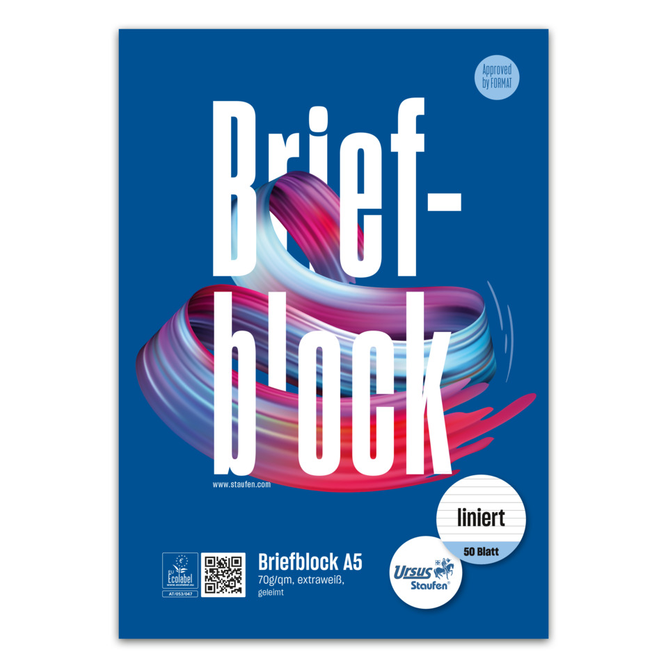 Briefblock - A5, 50 Blatt, 70 g/qm, 10 mm liniert