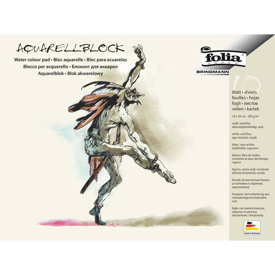 Aquarellblock 200 g/qm, rau, 18x24 cm, weiß, 10 Blatt