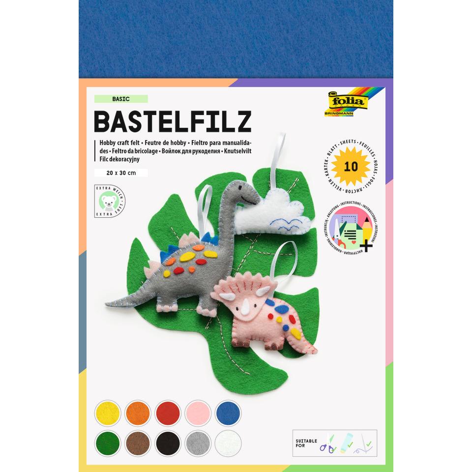 Bastelfilz - 20 x 30 cm, 10 Farben sortiert