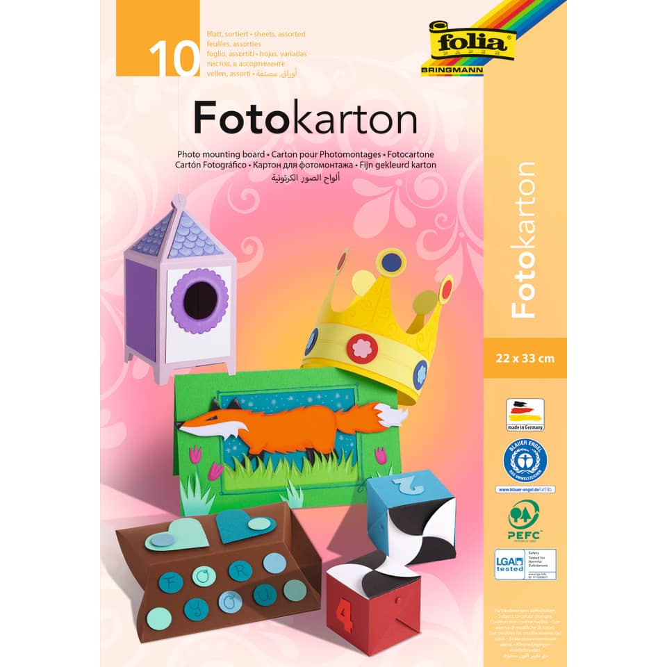 Fotokarton Mappe, 300g/qm, 22x33cm, 10 Blatt, 10 Farben sortiert