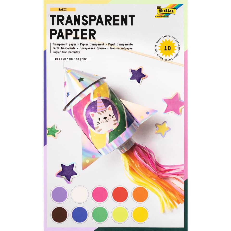 Transparentpapier - Mappe, 18,5 x 29,7 cm, 42 g/qm, 10 Farben sortiert